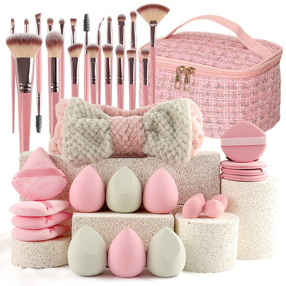 40-Piece Pink Makeup Brush Set with Travel Bag | Wovetsa