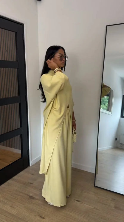 Lapel Shirt & Wide-Leg Pant Set | Wovetsa