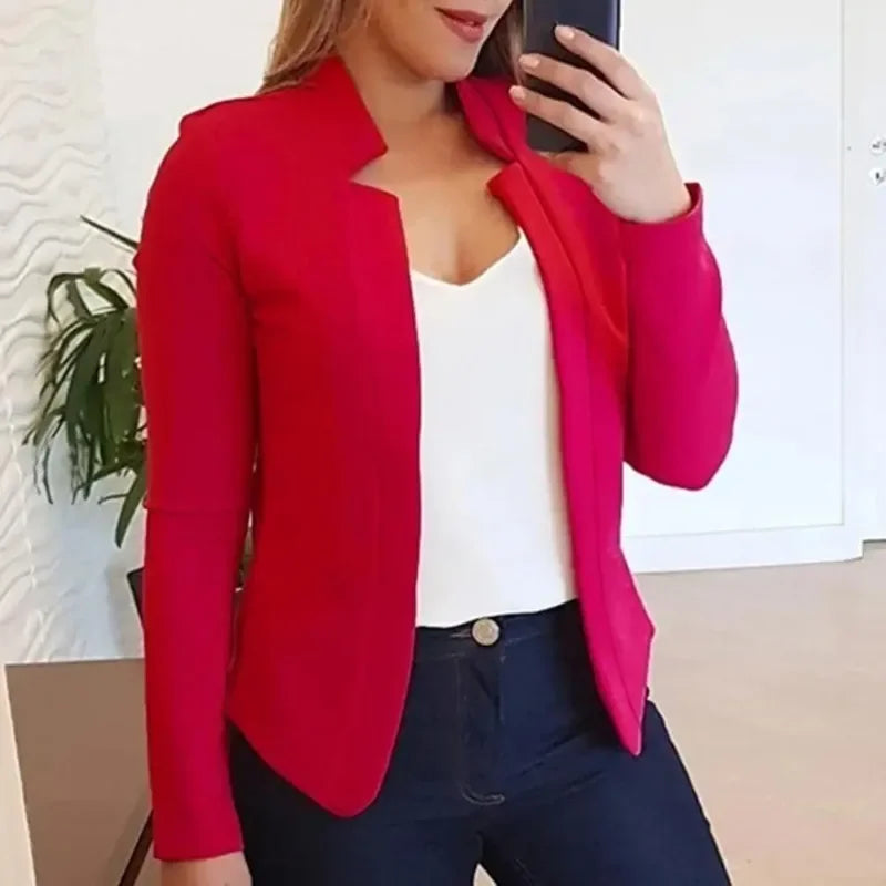 Open Stitch Mandarin Collar Blazer | Wovetsa