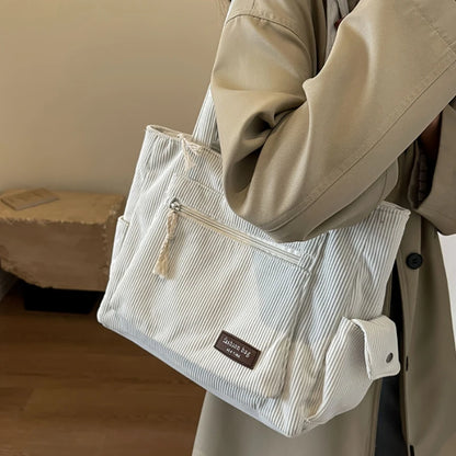 Solid Corduroy Tote Bag with Interior Pocket | Wovetsa
