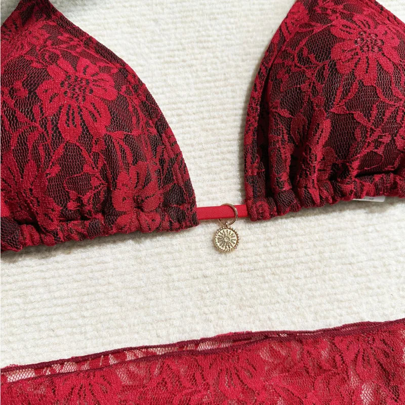 Lace Contrast 3-Piece Bikini Set | Wovetsa