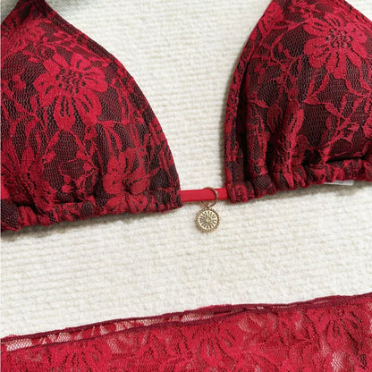 Lace Contrast 3-Piece Bikini Set | Wovetsa