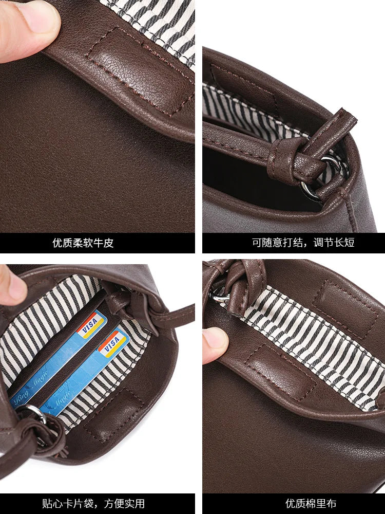 Genuine Leather Mini Shell Crossbody Bag | Wovetsa