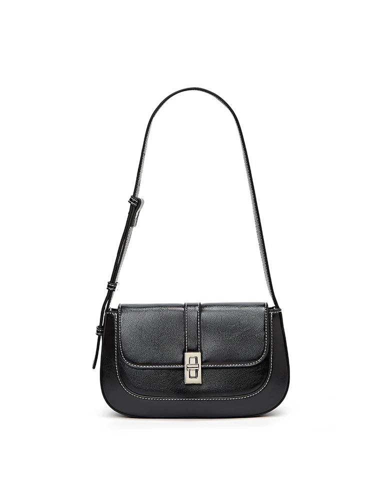 Textured PU Baguette Shoulder Bag | Wovetsa