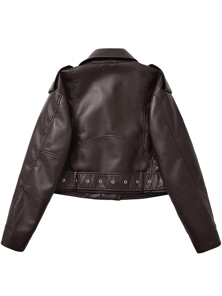 Vintage Belted Faux Leather Moto Jacket | Wovetsa