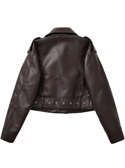 Vintage Belted Faux Leather Moto Jacket | Wovetsa