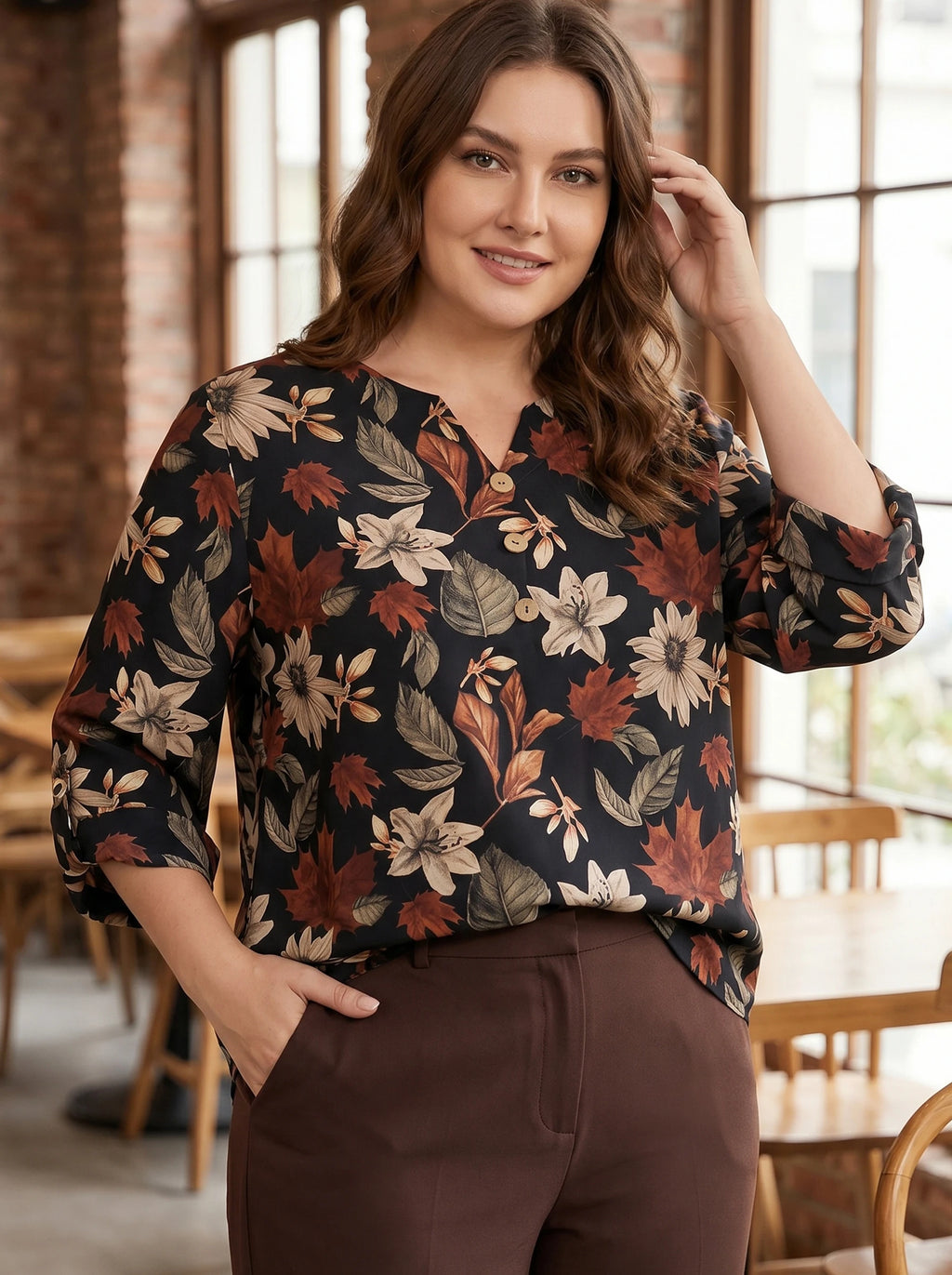 Plus Size Floral Print V-Neck Tunic Blouse | Wovetsa