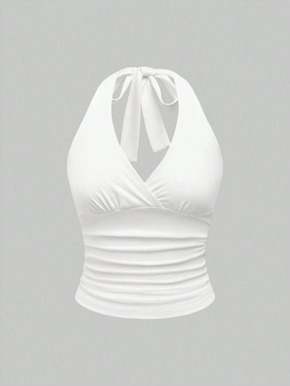 Y2K Backless Halter Ruched Crop Top | Wovetsa