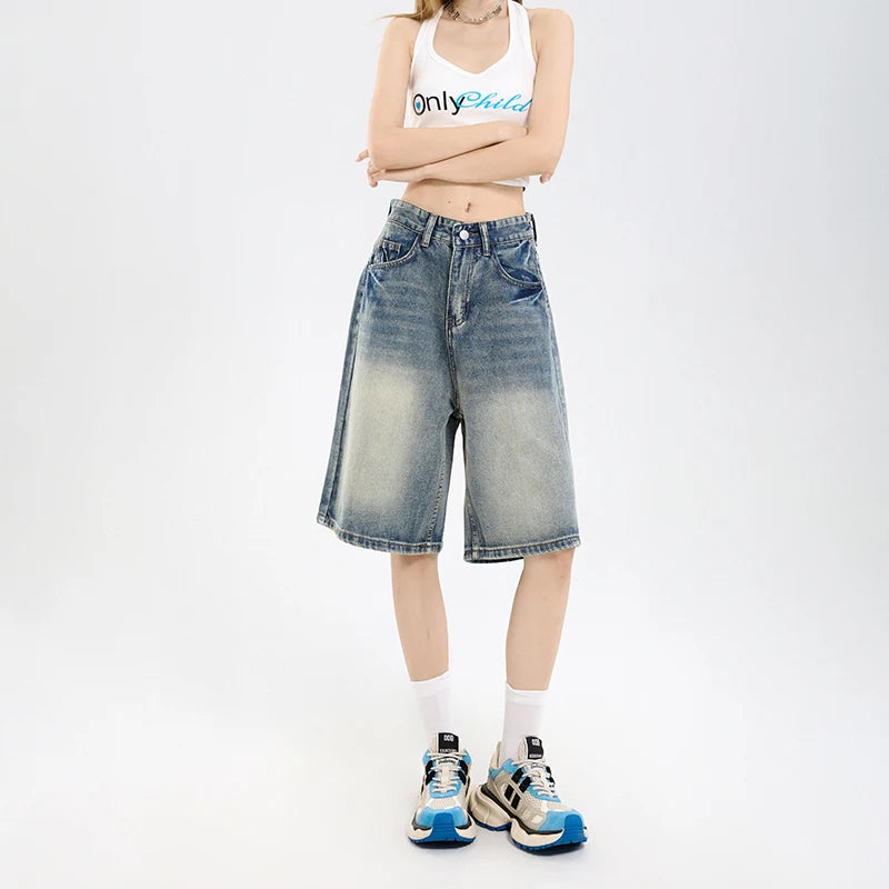 Y2K Tie-Dye Wide-Leg Denim Shorts | Wovetsa