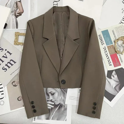 Notched Collar Cropped Blazer | Wovetsa
