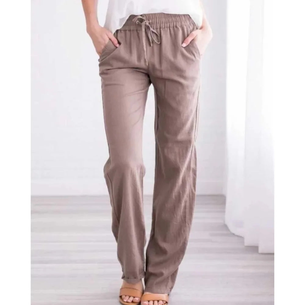 Linen-Blend Drawstring Wide-Leg Pants | Wovetsa