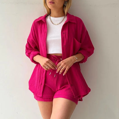 Long Shirt & High Waist Shorts Set | Wovetsa