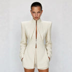 Long Sleeve Stand Collar Blazer & Shorts Two Piece Set | Wovetsa