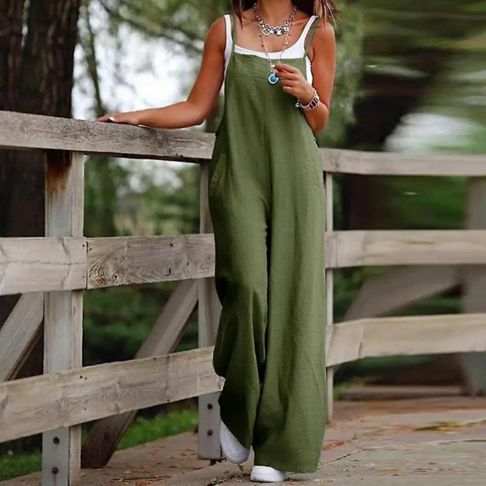 Backless Spaghetti Strap Wide-Leg Jumpsuit | Wovetsa