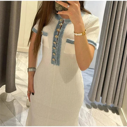Contrast Knit Bodycon Maxi Dress | Wovetsa