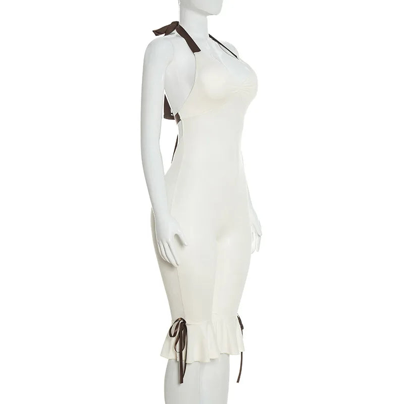 Lace-Up Halter Bow Backless Y2K Jumpsuit | Wovetsa