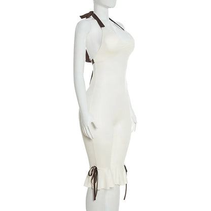 Lace-Up Halter Bow Backless Y2K Jumpsuit | Wovetsa