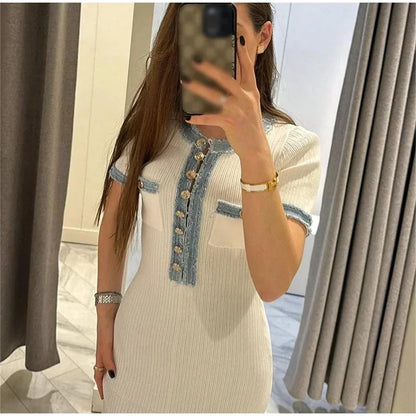 Contrast Knit Bodycon Maxi Dress | Wovetsa
