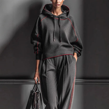 2026 Spring Summer Women's Fashion Long Sleeve Hooded Sweatshirt Matching Casual Long Pants Two-Piece Set