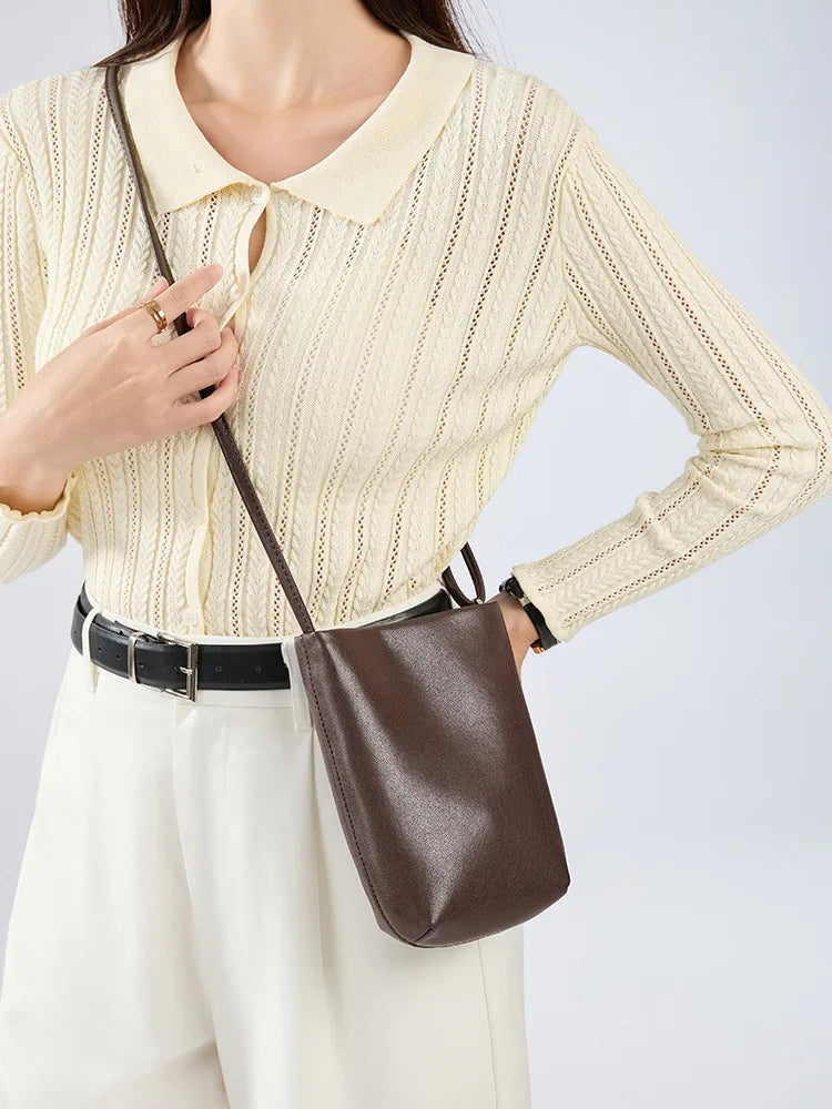 Genuine Leather Mini Shell Crossbody Bag | Wovetsa