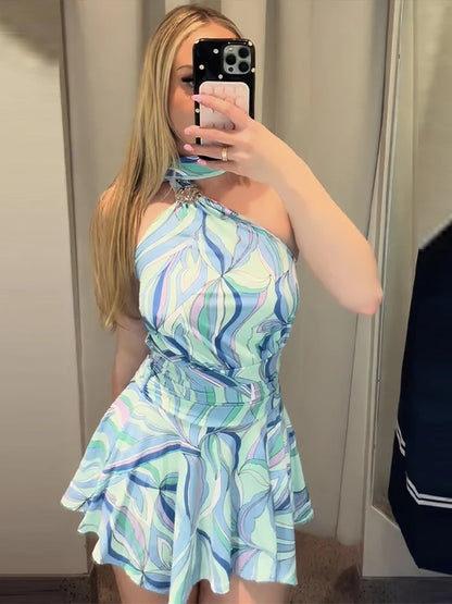 Swirl Print Halter Mini Dress | Wovetsa