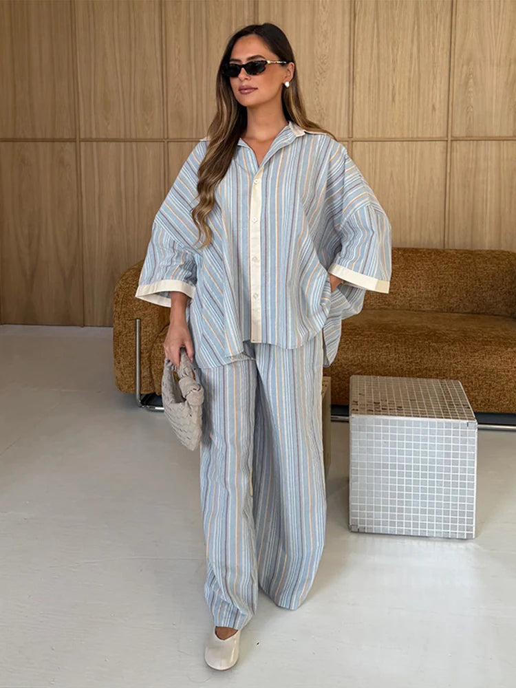 Lapel Shirt & Wide-Leg Pant Set | Wovetsa