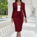 Women's Business Skirt Suit Set Long Sleeve Blazer Jacket And Pencil Skirt Set Casual Office Work 2 Piece Outfits