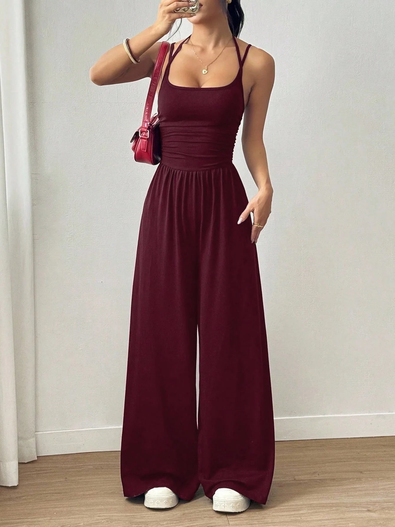Women's Wide Leg Jumpsuit Casual Summer Sleeveless Suspender Loose Fit One Piece Outfit