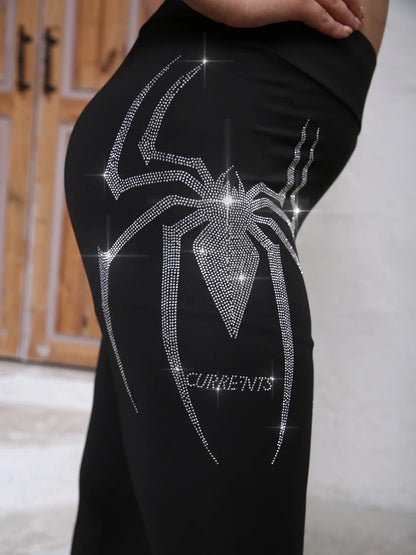 Plus Size Rhinestone Spider Print High-Waist Leggings | Wovetsa