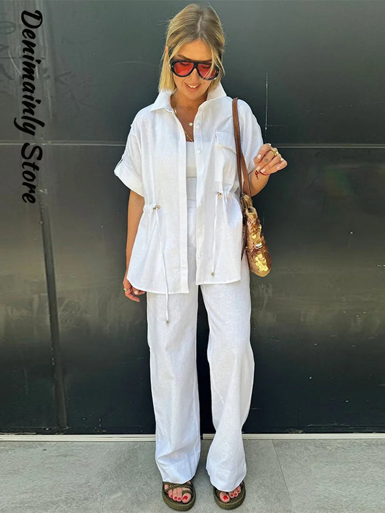 Lapel Shirt & Wide-Leg Pant Set | Wovetsa