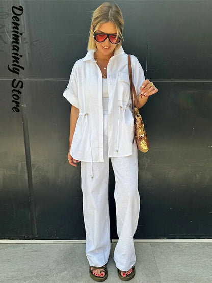 Lapel Shirt & Wide-Leg Pant Set | Wovetsa