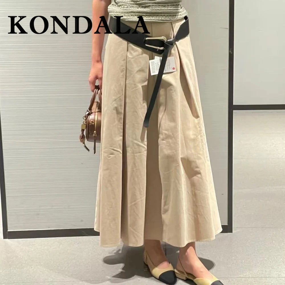 Vintage Draped A-Line Maxi Skirt with Belt | Wovetsa