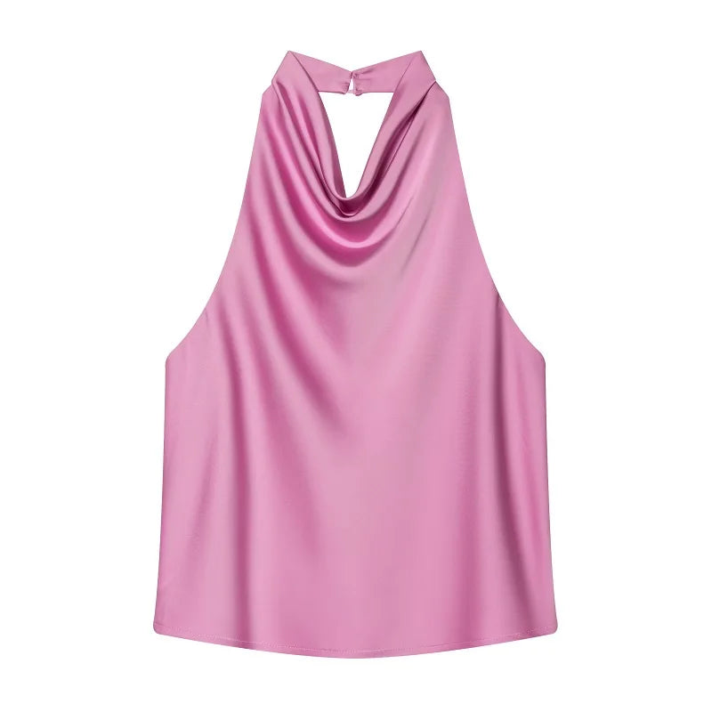 Satin Halter Backless Camisole Top | Wovetsa
