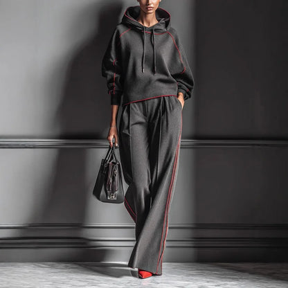 2026 Spring Summer Women's Fashion Long Sleeve Hooded Sweatshirt Matching Casual Long Pants Two-Piece Set