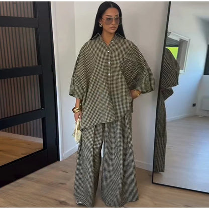 Lapel Shirt & Wide-Leg Pant Set | Wovetsa