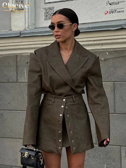 Long Sleeve Blazer & High-Waist Mini Skirt Two-Piece Set | Wovetsa