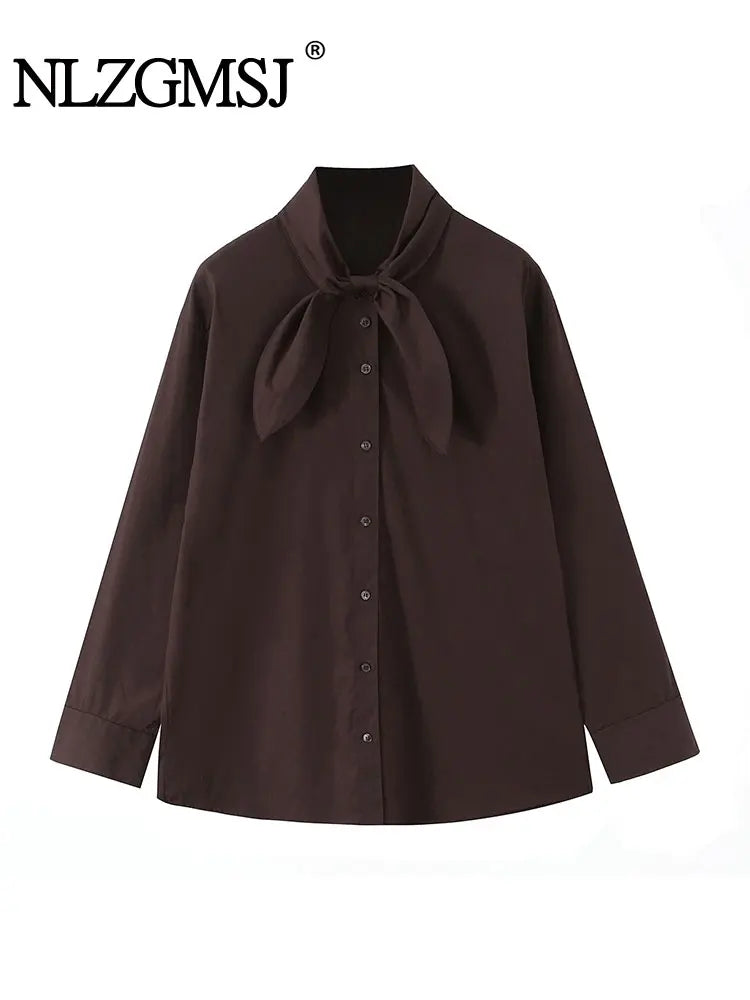 Scarf-Detail Loose Shirt | Wovetsa
