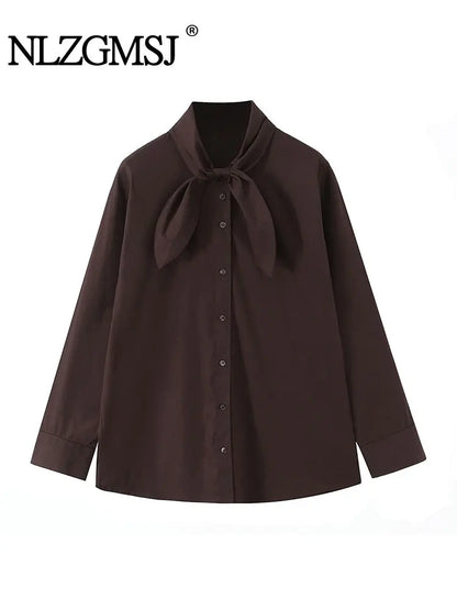 Scarf-Detail Loose Shirt | Wovetsa