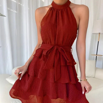 Halter Neck A-Line Mini Dress | Wovetsa