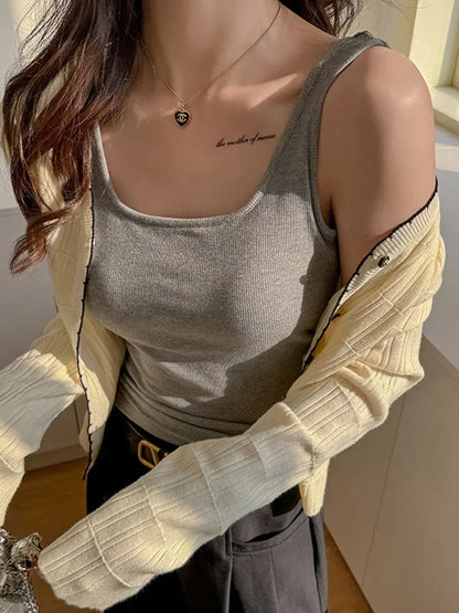 Backless Tank Top with Built-in Bra – Square Neck Camisole | Wovetsa