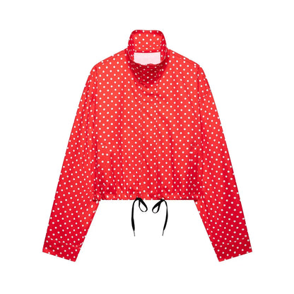 HH Woman Autumn Long Sleeves Turtleneck Zipper With Pockets Drawstring Casual Coats Women Fashion Polka Dot Printed Jacket