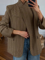 Striped Turtleneck Loose Blazer | Wovetsa