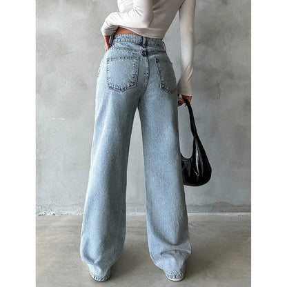 Women's Vintage Wash Wide Leg Jeans | Wovetsa