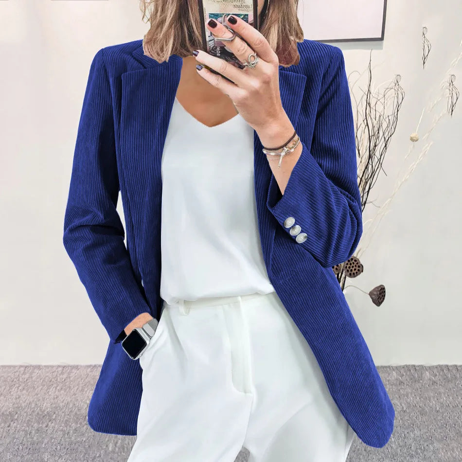 Autumn Winter Women's Clothing New Corduroy Cardigan Temperament Slim Solid Casual European American Blazers Small Suit Jacket