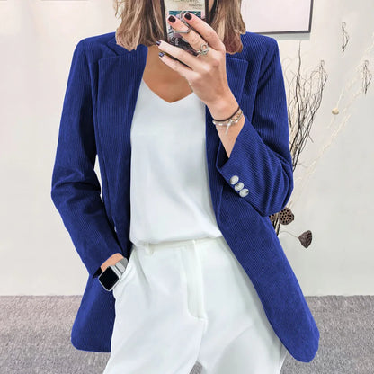 Autumn Winter Women's Clothing New Corduroy Cardigan Temperament Slim Solid Casual European American Blazers Small Suit Jacket