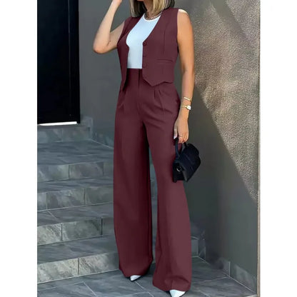 Sleeveless Vest & Wide Leg Pants Set | Wovetsa