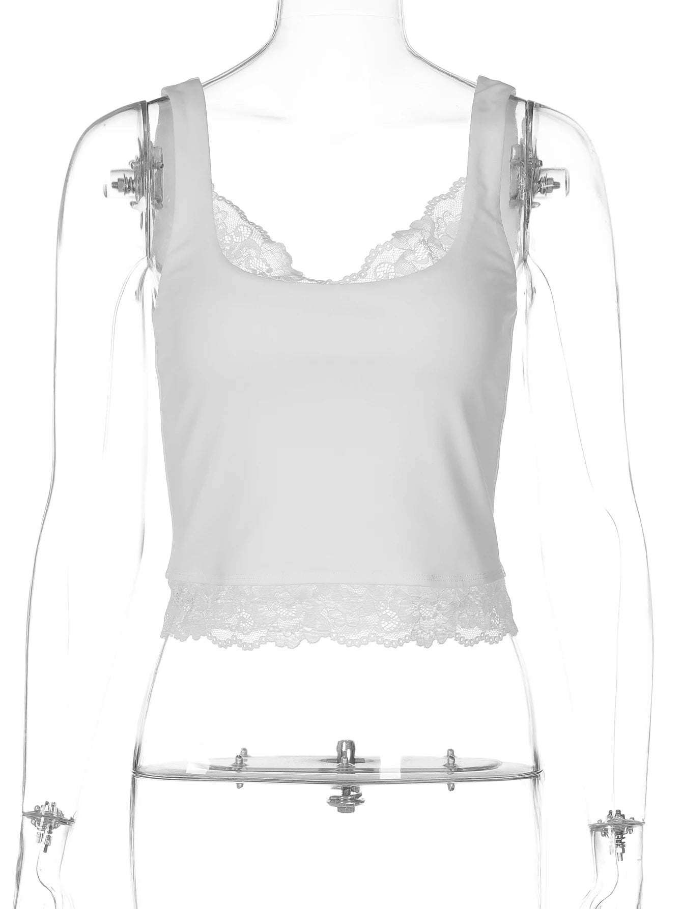 Square Neck Lace Ruffle Tank Top | Wovetsa