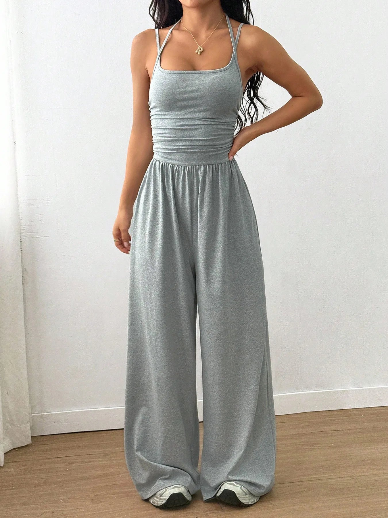 Women's Wide Leg Jumpsuit Casual Summer Sleeveless Suspender Loose Fit One Piece Outfit