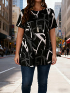 Plus Size Abstract Print Loose T-Shirt | Wovetsa