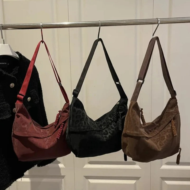Women Fashion Leopard Print Crossbody Bag Large Capacity Hobo Shoulder Bag for Daily Commuter Multi Pocket Armpit Tote Bag